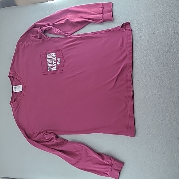 PINK Victoria's Secret Tops - PINK Victoria's Secret Long Sleeve Pink Nation Maroon Tee Shirt - Size Small